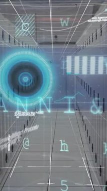 Animation of data processing over computer servers. Global online security, business, finance, computing and data processing concept digitally generated video.