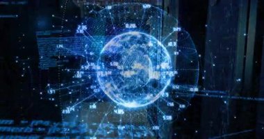 Veri etiketleri gerçek zamanlı izleme için nabız atarken sunucu sanal dünyayı çalıştırıyor. Teknoloji, veri görselleştirme, fütüristik, dijital, analitik, bağlantı, yenilik