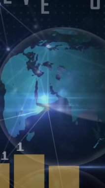 Dünya 'nın animasyonu, bağlantılar ve veri işleme. Küresel iş, finans, hesaplama ve veri işleme kavramı dijital olarak oluşturulmuş video.