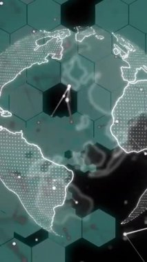 Animation of globe, data processing over scopes scanning. Global computing, digital interface and data processing concept digitally generated video.