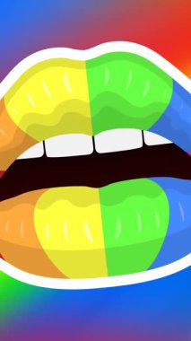 Gökkuşağı arka planında lgbtq gökkuşağı dudaklarının animasyonu. Gurur ayı, lgbtq, insan hakları ve eşitlik kavramı dijital olarak oluşturulmuş video.