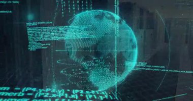 Yörünge halkalarıyla dönen ve veri akışını somutlaştıran şifreli telgraf küresi. Futuristik, dijital, görselleştirme, yenilik, teknoloji, arayüz, veri