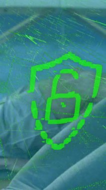 Telefon kulaklığı kullanan iş adamlarının üzerinde dünya ve noktaların animasyonu. Küresel covid salgını ve sağlık hizmetleri konsepti dijital olarak oluşturulmuş video.