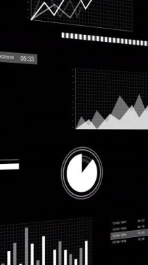 Siyah zemin üzerinde simgelerin ve veri işlemlerinin animasyonu. Dijital olarak oluşturulmuş küresel yapay zeka, bağlantılar, hesaplama ve veri işleme kavramı.