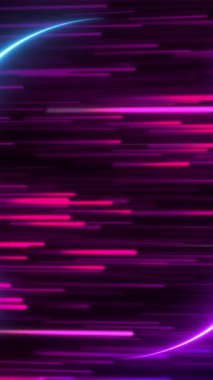 Neon daireler üzerinde hareket eden neon kırmızı patikaların animasyonu. Soyut arkaplan, geçmişe dönük gelecek ve dijital olarak oluşturulmuş görüntü konsepti.