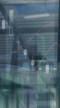 Ofisteki iş adamları üzerinde istatistik ve finansal veri işleme animasyonu. Dijital arayüz ve teknoloji kavramının dijital olarak oluşturulduğu küresel iş veri işleme.