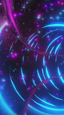 Siyah arkaplanda mavi ve mor ışığın parıldayan noktalarının canlandırması. Işık, soyut ve hareket kavramı dijital olarak oluşturulmuş video.