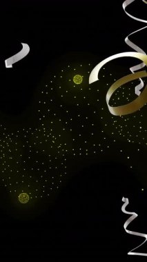 Parti flamalarının animasyonu ve siyah arka planda havai fişekler. Yeni yıl, yeni yıl arifesi, parti, kutlama ve geleneksel konsept dijital olarak oluşturulmuş video.