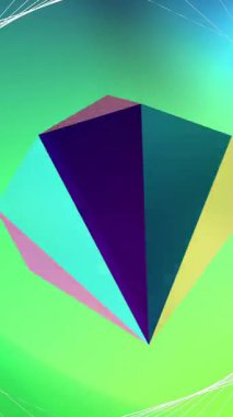 Yumuşak yeşil arka planda dönen metalik 3D elmas üzerindeki ağ yapısının animasyonu. Özet, ağ, işlem, veri, bağlantı ve iletişim, dijital olarak oluşturulmuş video.