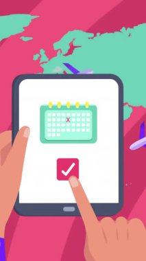 Animation of world map over hands using tablet. Social media, travel and digital interface concept digitally generated video.