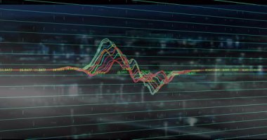 Izgara dalgalanma dalgalanması değişen çok renkli tepeler veri etiketlerini güncelleme eğilimleri görselleştirme. Veri görselleştirme, analiz, teknoloji, dijital arayüz, metrik, bilgi, geleceksel