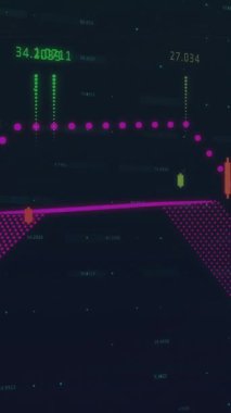 Siyah arkaplanda veri işleme animasyonu. Küresel teknoloji, bilgisayar ve dijital arayüz kavramı dijital olarak oluşturulmuş video.