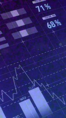 Animation of data processing and statistics over grid. Global computing, digital interface and data processing concept digitally generated video.