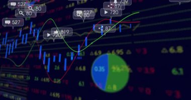 Şamdanın üstünde ortaya çıkan rozet sayma oyunu sonra zirvede nişanlanmayı görselleştiren yapay zeka rozetlerini gösterme. Finansal analiz, veri görselleştirme, dijital gösterge paneli, analitik, yatırım, teknoloji, grafik