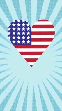 Amerika Birleşik Devletleri 'nin kırmızı, beyaz ve mavi renkli kalp animasyonu. Amerikan geleneği ve kutlama konsepti dijital olarak oluşturulmuş video.
