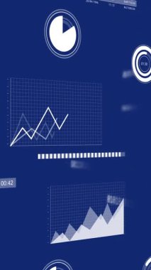 Çoklu grafik animasyonu, sunucu raflarında ikili kodlarla daireler ve çubuklar yükleme. Dijital olarak oluşturulmuş, hologram, illüstrasyon, rapor, iş, ilerleme, kodlama, ağ ve teknoloji.