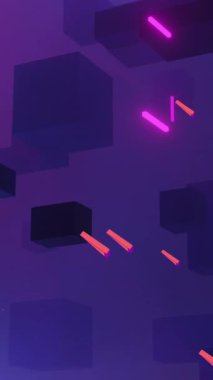 Mor arkaplanda hareket eden soyut şekillerin animasyonu. Dijital olarak oluşturulmuş soyut, şekil, hareket ve renk konsepti.