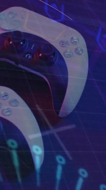 Video oyun pedleri üzerinde kapsam ve veri işleme animasyonu. Genel video oyunu, dijital arayüz, veri işleme ve bağlantılar konsepti dijital olarak oluşturuldu.