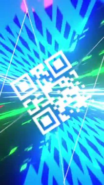 QR kodu ve veri işleme animasyonu. Küresel ağlar, dijital arayüz, hesaplama ve veri işleme kavramı dijital olarak oluşturuldu.