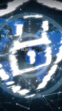 Bağlantılar, kelime haritası ve siyah arka planda asma kilitli dijital kalkan animasyonu. küresel internet güvenliği, bağlantılar ve veri işleme konsepti dijital olarak oluşturulmuş video.