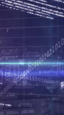 İstatistiklerin animasyonu, ikili kodlama ve şebeke üzerinde finansal veri işleme. küresel iş, finans, bağlantılar ve dijital olarak oluşturulmuş video işleme kavramı.