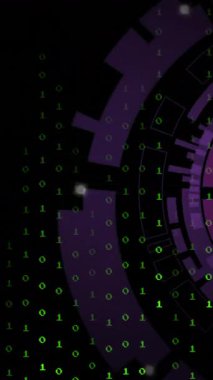 İkili kodlama üzerinde kapsam taraması animasyonu. Küresel teknoloji ve dijital arayüz konsepti dijital olarak oluşturulmuş video.