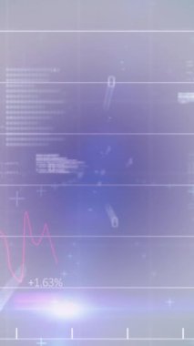 Soyut arkaplana karşı bilgisayar dilinin üzerinde ikili kodlar içeren grafiklerin animasyonu. Dijital olarak üretilmiş, hologram, illüstrasyon, rapor, iş dünyası, kodlama ve teknoloji kavramı.