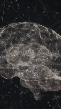 İnsan beyninin dijital animasyonu ve bağlantı ağına karşı dönen DNA yapısı. Bilgisayar arayüzü ve tıbbi araştırma teknolojisi kavramı.