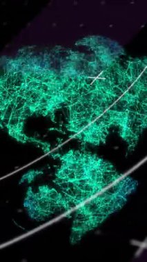 Dünya çapında tarama ve veri işleme alanlarının animasyonu. Küresel hesaplama, dijital arayüz ve veri işleme kavramı dijital olarak oluşturulmuş video.