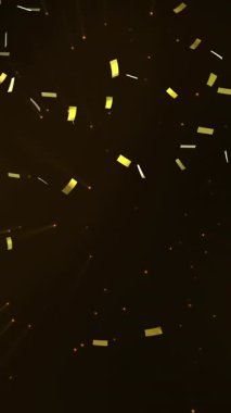 Siyah arka planda parlayan ışıkların üzerine düşen konfeti animasyonu. kutlama, eğlence ve eğlence konsepti dijital olarak oluşturulmuş video.