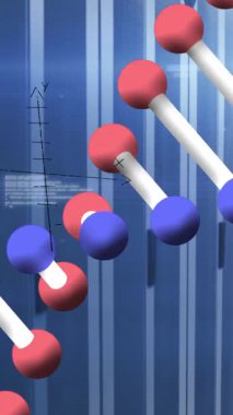 Animation of data processing and dna strand over server room. Global technology and digital interface concept digitally generated video.