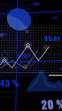 Siyah arkaplanda ızgara ağı üzerinden istatistiksel veri işleme animasyonu. İş veri teknolojisi kavramı