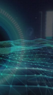 Şekiller üzerinde veri işleme animasyonu. küresel iş ve dijital arayüz kavramı dijital olarak oluşturulmuş video.