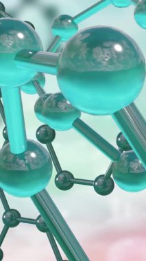 Yeşil arkaplandaki 3 boyutlu mikro moleküllerin animasyonu. Küresel bilim, araştırma ve bağlantılar konsepti dijital olarak oluşturulmuş video.