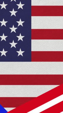 Amerikan bayrağı üzerinde hareket eden kırmızı, beyaz ve mavi yıldızların ve çizgilerin animasyonu. Vatanseverlik, bağımsızlık ve kutlama konsepti dijital olarak oluşturulmuş video.