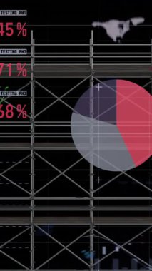 İskele üzerinde finansal veri işleme animasyonu. küresel kalkınma, iş dünyası, dijital arayüz ve dijital olarak oluşturulan veri işleme kavramı.