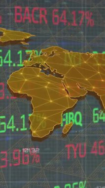 Dünya haritası üzerinde yüzdelik değişikliklerle borsa veri animasyonu. Maliye, küresel, ekonomi, analitik, yatırım, ticaret