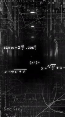 Karanlık arka planda bilimsel veri işleme animasyonu. Küresel yapay zeka, bilim, bağlantılar, hesaplama ve veri işleme kavramı dijital olarak oluşturulmuş video.