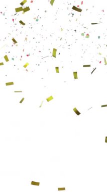 Beyaz arka plana düşen altın konfetilerinin animasyonu. kutlama, gelenek ve olay konsepti dijital olarak oluşturulmuş video.