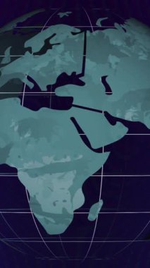 Kırmızı şekillerin üzerinde hareket eden dünyanın animasyonu. Teknoloji, iş ve dijital arayüz kavramı dijital olarak oluşturulmuş video.