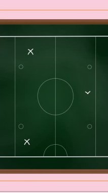 Kağıt üzerinde taktik ve strateji çizimleri olan buz hokeyi spor sahasının animasyonu. Spor, rekabet, strateji, oyun ve oyun konsepti dijital olarak oluşturulmuş.