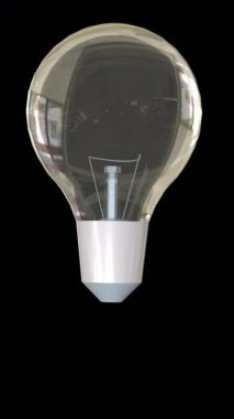 Siyah arka planda ampulün canlandırılması. Küresel bilim, hesaplama, dijital arayüz ve veri işleme kavramı dijital olarak oluşturuldu.