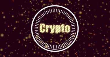 Döngü başlatıldığında beyaz yay parlayan Crypto metni etrafında genişler ve sonra giriş için kıvılcımlar üzerinden geri çekilir. Fütürist, dijital, animasyon, teknoloji, finans, ışıltı, soyut