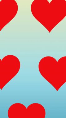 Mavi arka planda hareket eden kırmızı kalplerin kompozisyonu. örüntü, kutlama, aşk ve romantizm konsepti dijital olarak oluşturulmuş video.