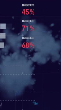 Mavi arka planda dumanla çok renkli bilgi arayüzü animasyonu. Dijital bileşik, çoklu pozlama, rapor, finans, veritabanı, bulut, soyut ve teknoloji kavramı.