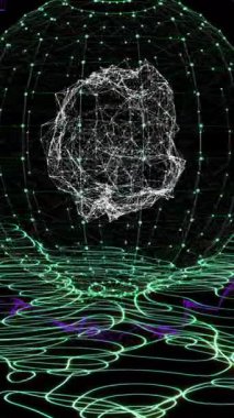 Siyah arkaplanda bağlantıları olan dünyanın animasyonu. Küresel bağlantılar, ağlar ve dijital olarak üretilen dünya konsepti.