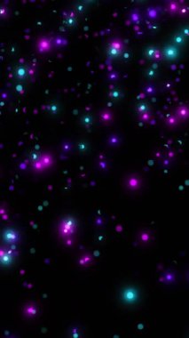 Siyah arkaplanda mor ve mavi ışığın parıldayan noktalarının canlandırması. Işık, soyut ve hareket kavramı dijital olarak oluşturulmuş video.