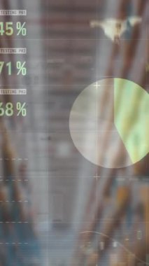 Depo üzerinden finansal verilerin ve grafiklerin animasyonu. ticaret, dağıtım hizmetleri, ekonomi ve teknoloji dijital olarak üretilmiş video.