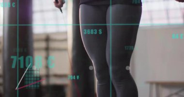 Spor salonunda atlarken ip atlama meraklısı, animasyon fitness ölçümleri üretiyor. Eğitim, dayanıklılık, dijital, performans, canlılık, güç, hareket