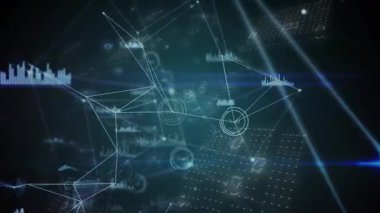 Başlangıçta parlayan ve 3D ızgara ağı oluşturan düğümler, nabız çizelgeleri canlı olarak görselleştiriyor. Veri görselleştirme, teknolojik, geleceksel, dijital, soyut, yenilik, bağlantı